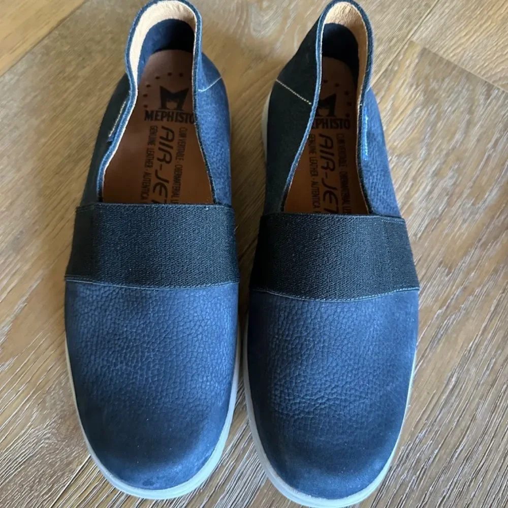 MEPHISTO Tilford Nubuck Slip-On Shoe Navy Comfort Walking Size 8 NEW